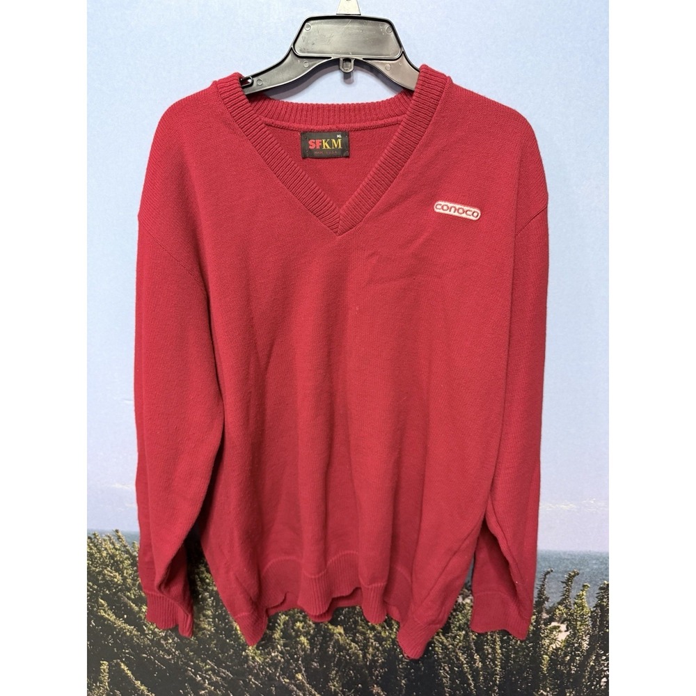 Vintage Conoco Gas SFKM Made In USA CONOCO Logo 100% ACRYLIC Sweater Red Rare